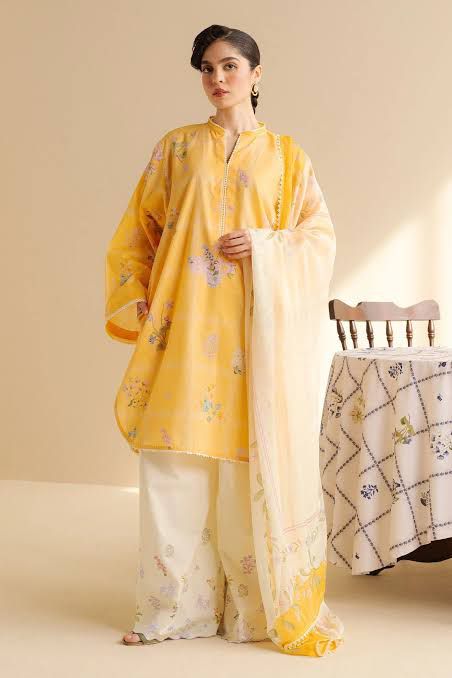 COCO by Zara Shahjahan Summer Printed Lawn Suit 2 Piece / 3 Piece – CO-508 Mustard Yellow Floral Dress for Women